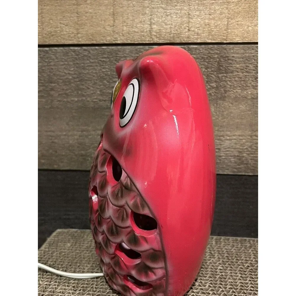 Vintage Red Owl Accent Table‎ Lamp Ceramic 8